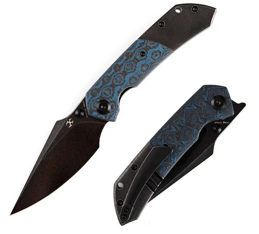 Kansept Fenrir Flipper Folding Knife, CPM S35VN Black, Titanium/Carbon Fiber Blue, K1034A11