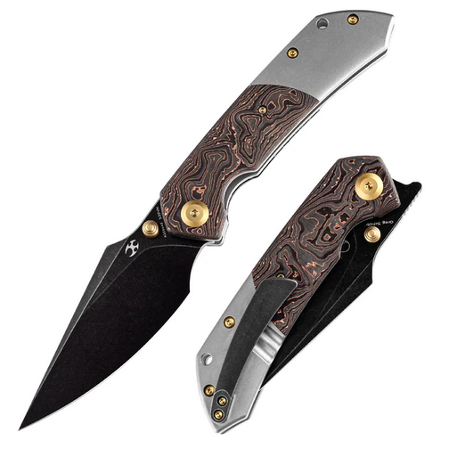 Kansept Fenrir Flipper Folding Knife, CPM S35VN Black, Titanium/Carbon Fiber Copper, K1034A9