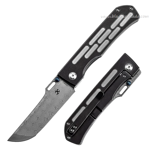 Kansept Reedus Framelock Folding Knife, Damascus, Titanium w/Blue Ano, K1041A6