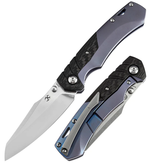 Kansept Weim Framelock Folding Knife, CPM S35VN, Carbon Fiber Twill/Titanium Blue, K1051A2