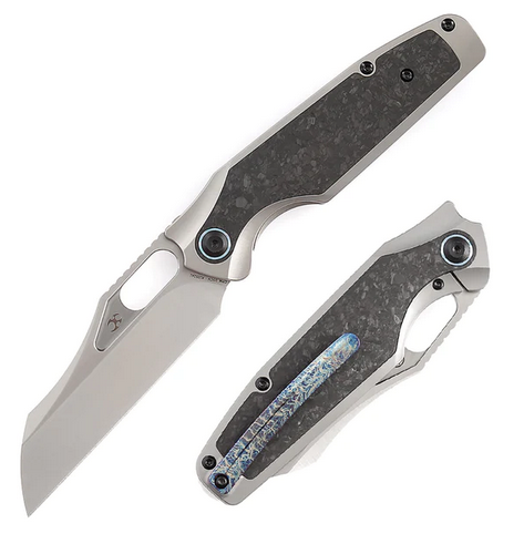 Kansept Tuckamore Framelock Folding Knife, CPM 20CV, Titanium/Carbon Fiber Shred, K1052A1