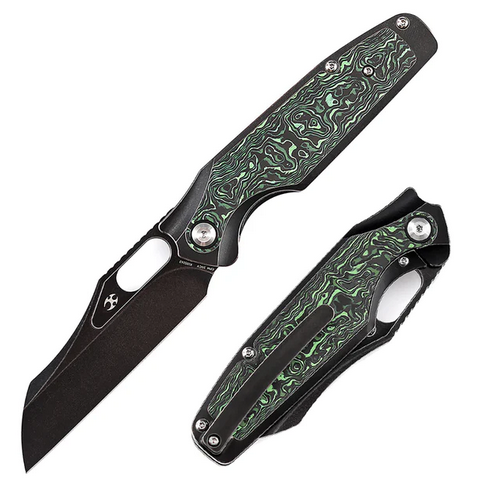 Kansept Tuckamore Framelock Folding Knife, CPM 20CV Black, Titanium/Carbon Fiber Green, K1052A3