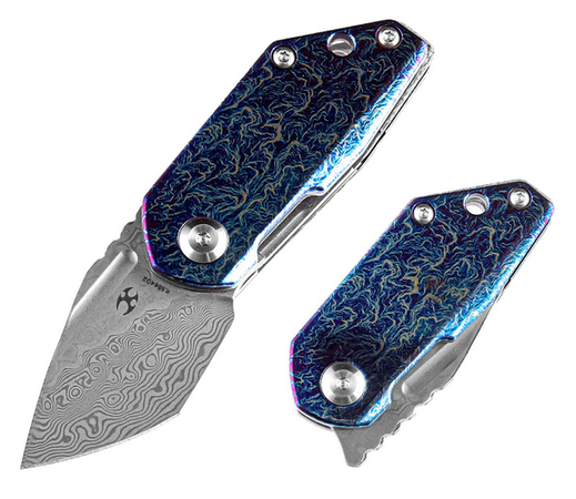 Kansept RIO Flipper Folding Knife, Damascus, Titanium Lightning Strike, K3044D2