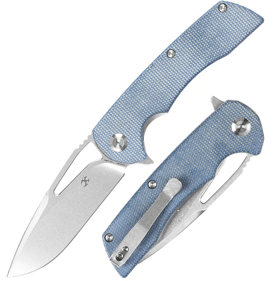 Kansept Kryo Flipper Folding Knife, 12C28N SW, Micarta Blue, T1001M3