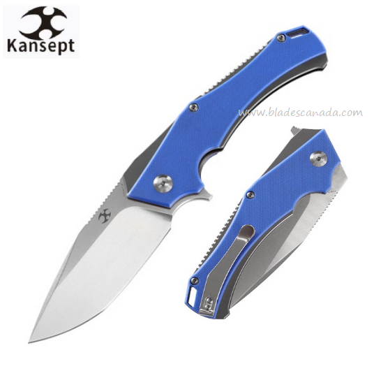 Kansept Hellx Flipper Folding Knife, D2 Steel, Stainless Grey/G10 Blue, T1008A3 - Click Image to Close