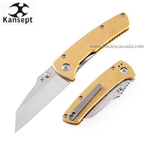 Kansept Main Street Folding Knife, 154CM, Brass Handle, T1015B6