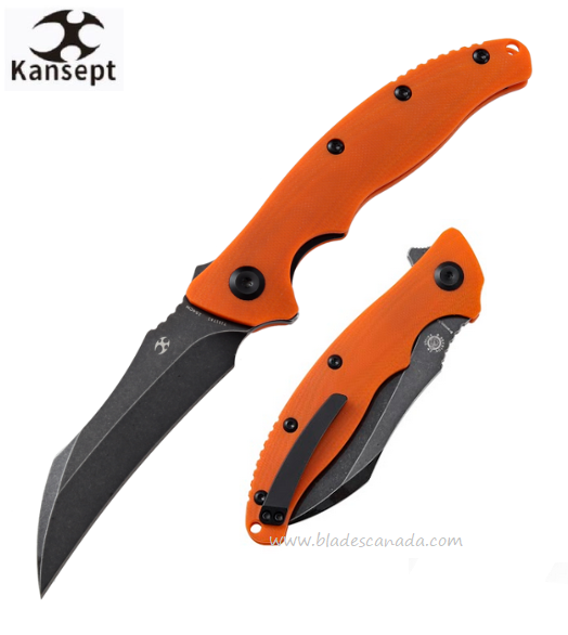 Kansept Copperhead Flipper Folding Knife, Tumbled Black 154CM, G10 Orange, T1017A2