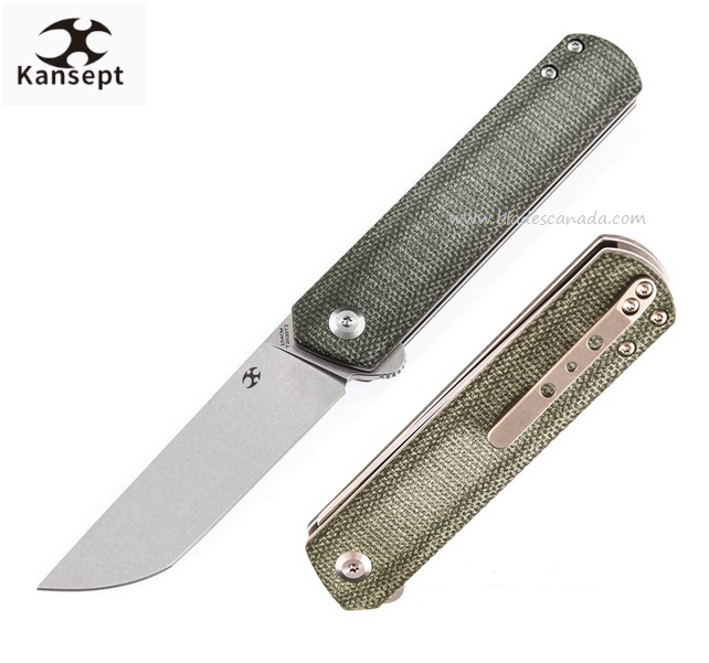 Kansept Foosa Slipjoint Flipper Folding Knife, 154CM, Micarta Green, T2020T2