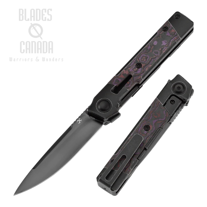 Kansept Kitpu Flipper Frame Lock Knife, CPM 20CV Mirror DLC, Titanium Black/Fatcarbon Purple Haze, K2123A1