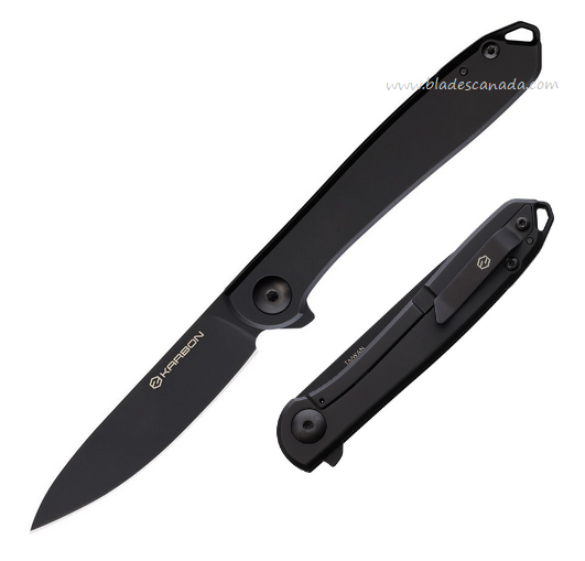 Karbon Tidbit Flipper Framelock Knife, N690 Black, Stainless Black, KARB107