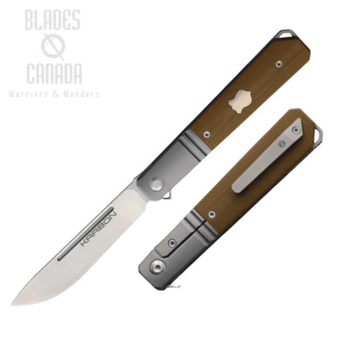 (image for) Karbon Flatline Flipper Framelock, 154CM Satin, Titanium w/G10 Tan Inlay, KARB113