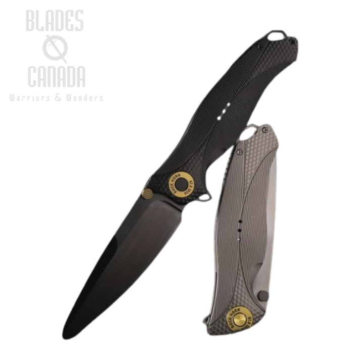 (image for) Karbon Buck Horn Flipper Folding Knife, 14C28N Black, Aluminum Textured Black, KARB120
