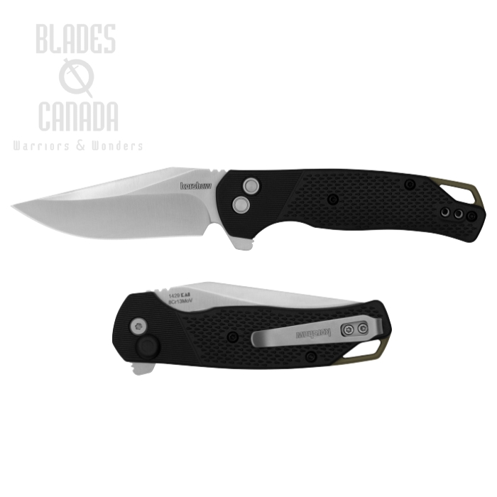 Kersahw Runoff Flipper Button Lock Folding Knife, Satin Blade, Nylon Black, 1429