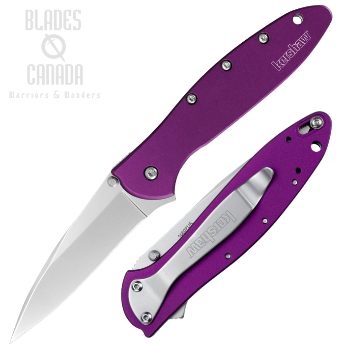 (image for) Kershaw Leek Flipper Folding Knife, Assisted Opening, 14C28N Sandvik, Aluminum Purple, 1660PUR