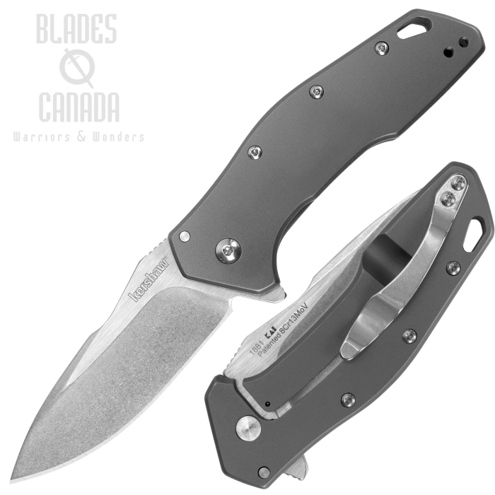 (image for) Kershaw Eris Flipper Framelock Knife, Assisted Opening, Stainless Grey Handle, 1881