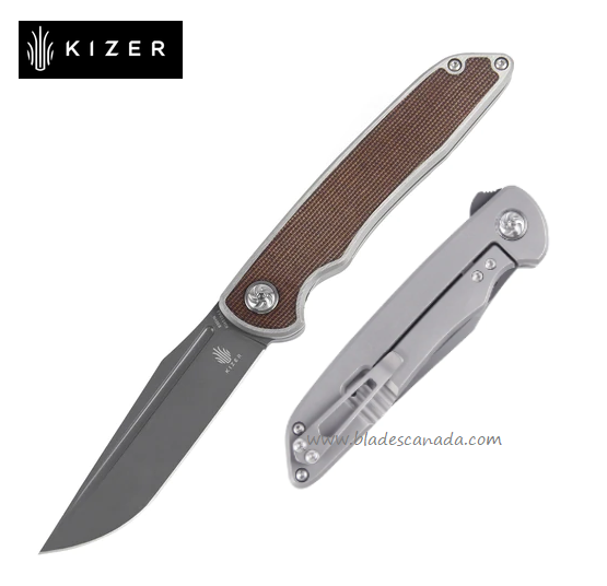 Kizer Matanzas Flipper Framelock Knife, CPM S35VN Black, Titanium/Micarta, KI4510A3