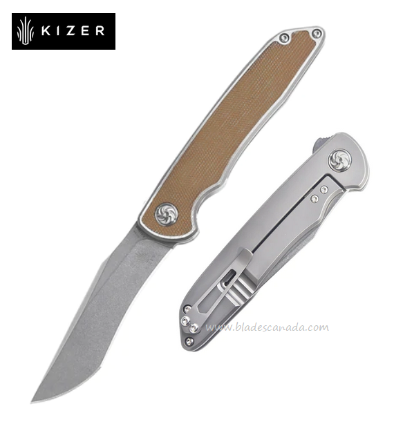 Kizer Matanzas Flipper Framelock Knife, CPM S35VN Recurve, Titanium/Micarta, 4510A4