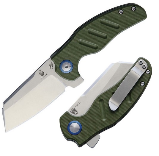 Kizer Vanguard Mini Sheepdog Folding Knife, 154CM, G10 Green, V3488C2