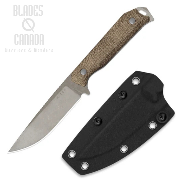 Kizer Begleiter Fixed Blade Knife, 3V SW, Micarta Brown, 1045MD1