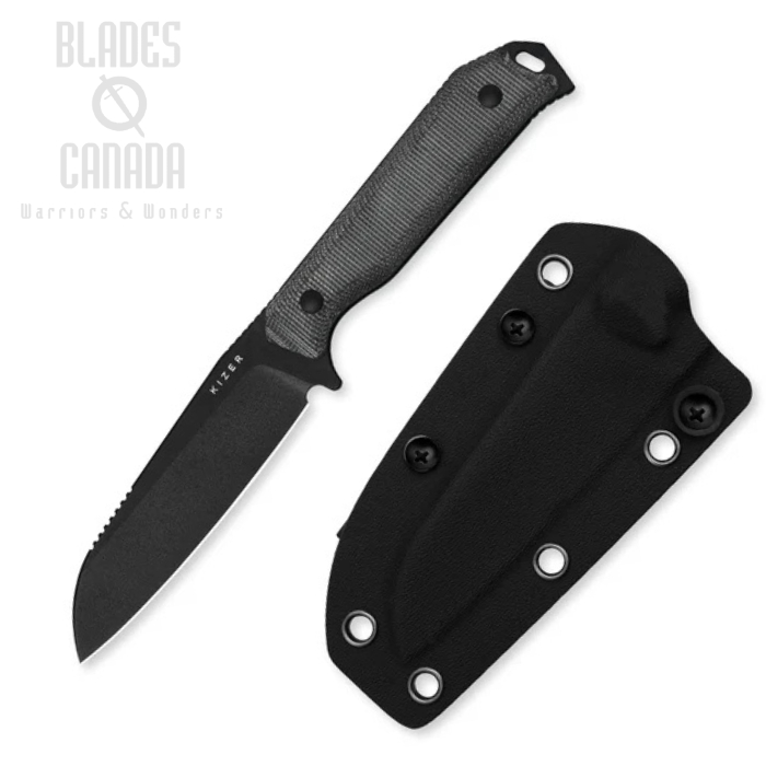 Kizer Begleiter Fixed Blade Knife, AEB-L Black, Micarta Black, 1045MS1