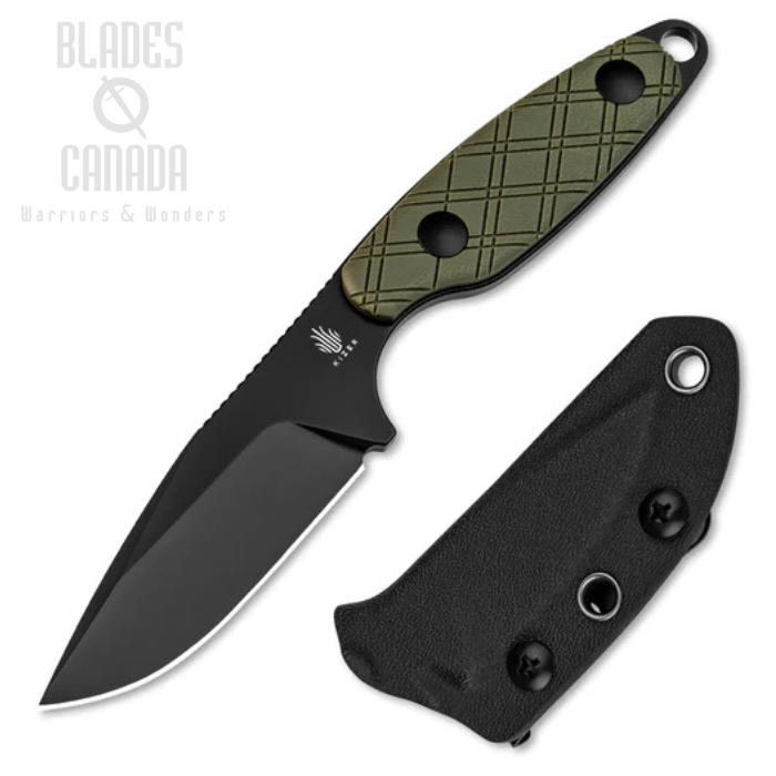 Kizer Muskrat Fixed Blade Knife, D2 Black, G10 Green Argyle Pattern, 1064A1