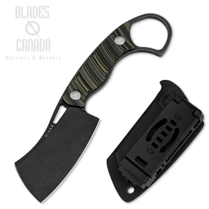 Kizer Little Rhino Fixed Blade Knife, D2 Black SW, G10 OD Green/Black Sculpted, Kydex Sheath, 1065A3 Kizer Little Rhino Fixed Blade Knife, D2 Black SW, G10 OD Green/Black Sculpted, Kydex Sheath, 1065A3
