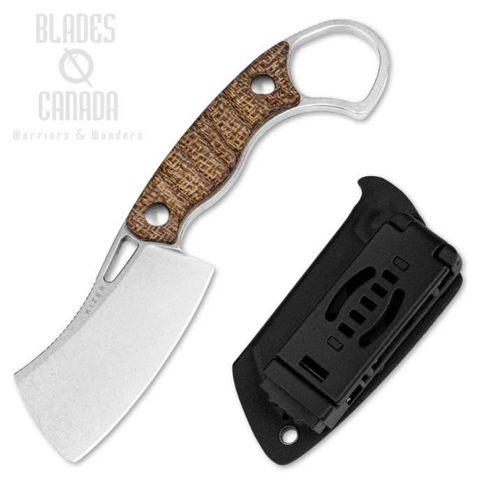 Kizer Little Rhino Fixed Blade Knife, AEB-L SW, Micarta Brown Burlap, Kydex Sheath, 1065A4 Kizer Little Rhino Fixed Blade Knife, AEB-L SW, Micarta Brown Burlap, Kydex Sheath, 1065A4