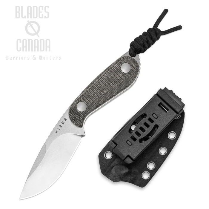 Kizer Buddy Fixed Blade Knife, 14C28N SW, Micarta Black, Kydex Sheath, 1081A8 Kizer Buddy Fixed Blade Knife, 14C28N SW, Micarta Black, Kydex Sheath, 1081A8