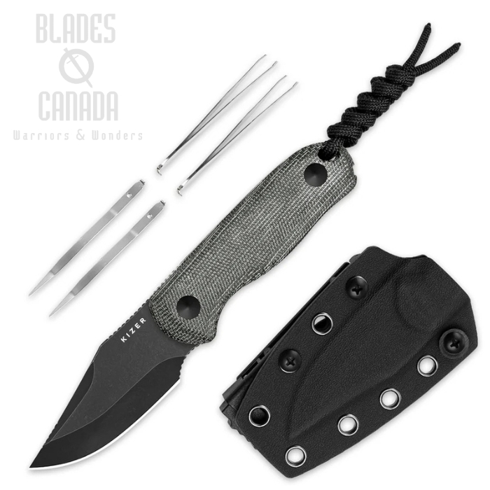 Kizer Drop Bear Fixed Blade Knife, AEB-L Black, Micarta Black, 1092A1