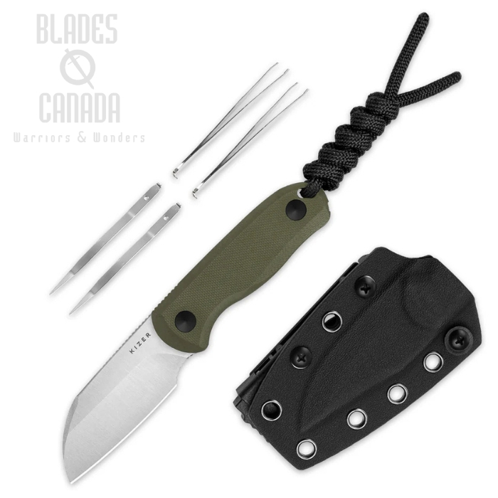 Kizer Drop Bear Fixed Blade Knife, AEB-L Blade, G10 Olive Green, 1093A1