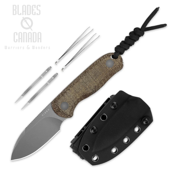 Kizer Drop Bear Fixed Blade Knife, 14C28N Gray SW, Micarta Brown, 1094A1