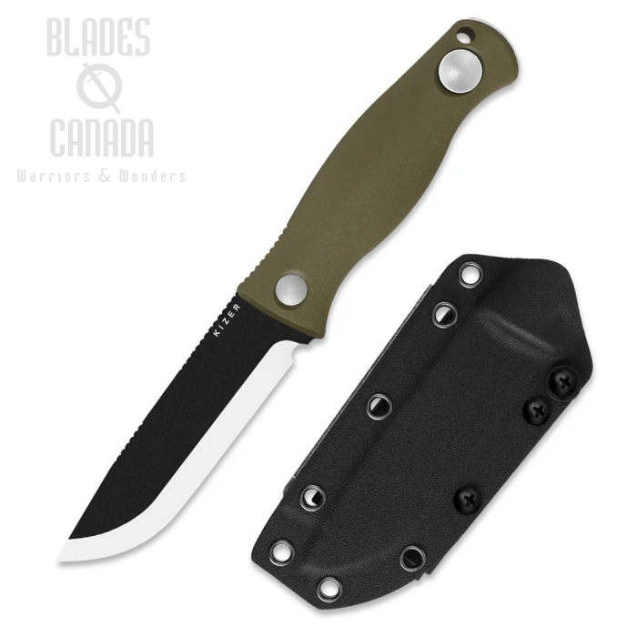 Kizer Polaris Fixed Blade Knife, 1095 Carbon Two-Tone, G10 Green, 1100A2