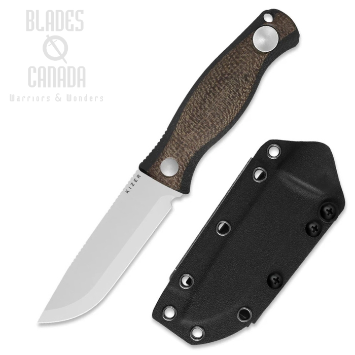 Kizer Polaris Fixed Blade Knife, AEB-L Blade, Micarta Brown/G10 Black, 1100A3