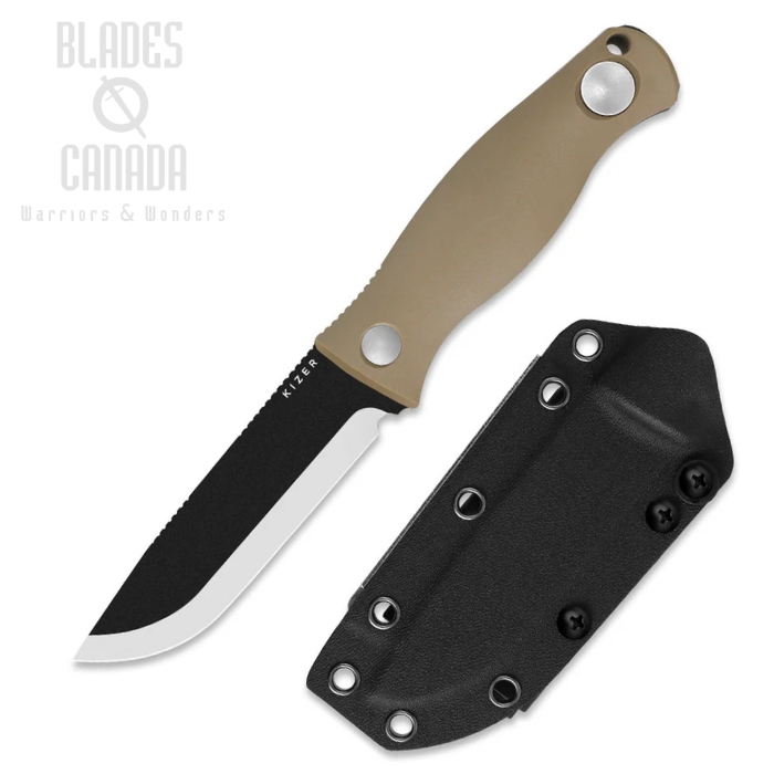 Kizer Polaris Fixed Blade Knife, 1095 Carbon Two-Tone, G10 Tan, 1100A4