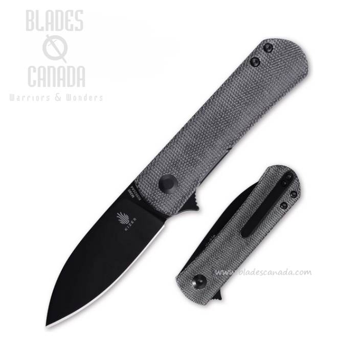 Kizer Yorkie Flipper Folding Knife, M390 Black, Micarta Black, 3525A4