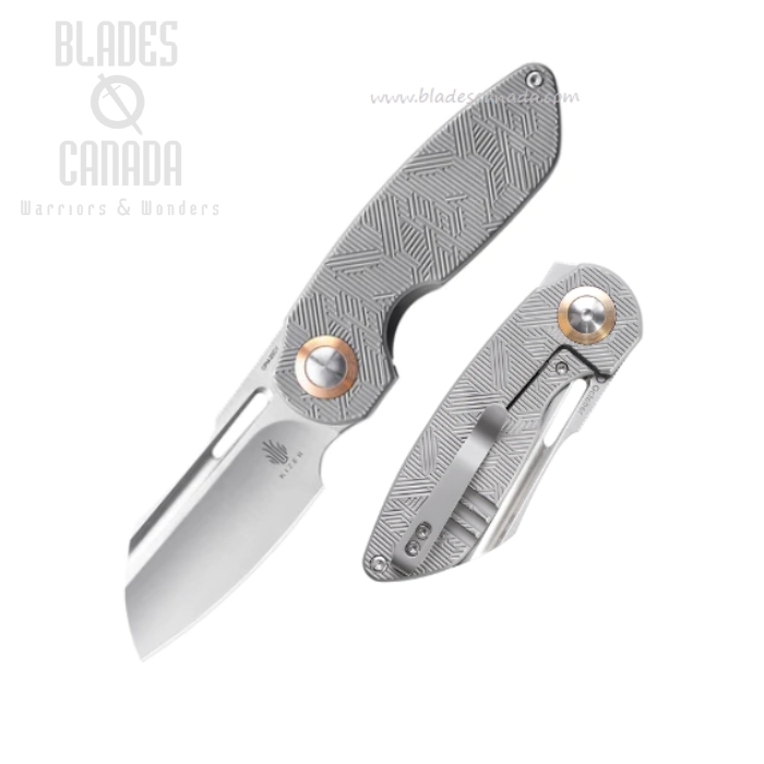Kizer October Flipper Framelock Knife, CPM 20CV Satin, Titanium Grey, 3569A1