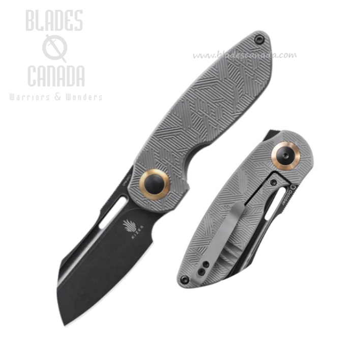 Kizer October Flipper Framelock Knife, CPM 20CV Black SW, Titanium Grey, 3569A2