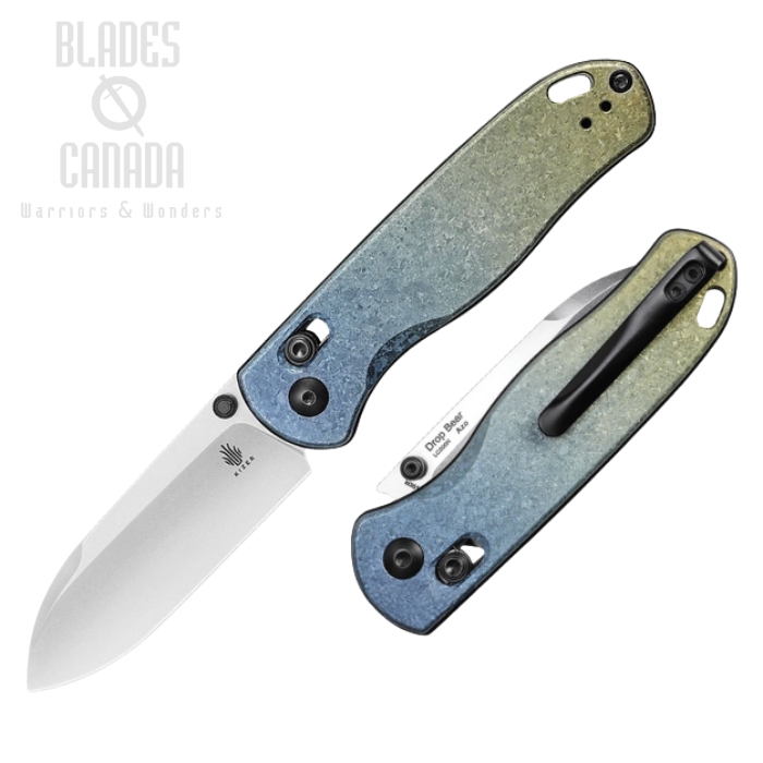 Kizer Drop Bear Folding Knife, LC200N SW, Titanium Blue/Gold, KI3619A3