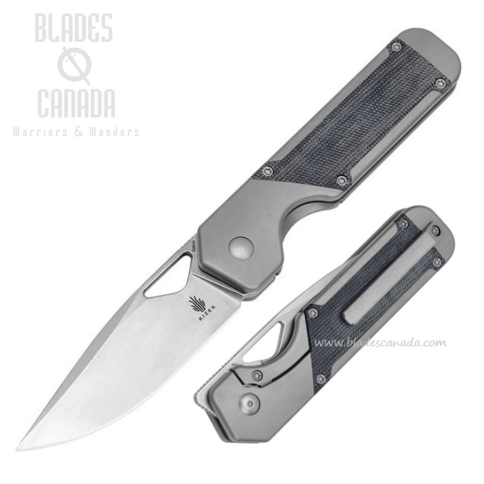 Kizer Militaw Framelock Flipper Folding Knife, S35VN, Titanium w/Micarta Inlay, KI3634A1