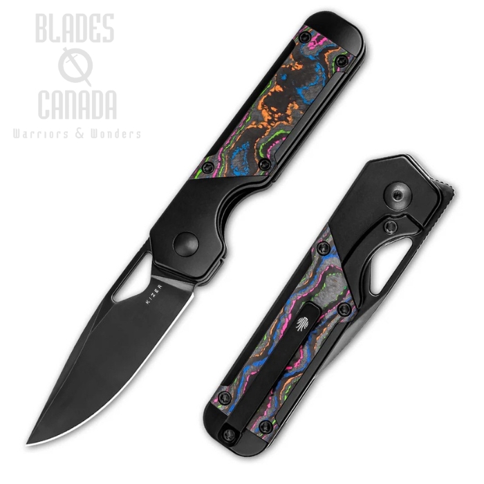 Kizer Mini Militaw Flipper Framelock Knife, M390 Black, TItanium/Camo Carbon Fiber, 3634SA1