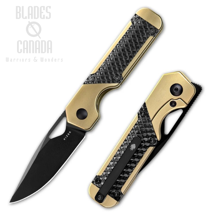 Kizer Mini Militaw Flipper Framelock Knife, S45VN Black, Titanium Gold/Zirconium, Ki3634SA3