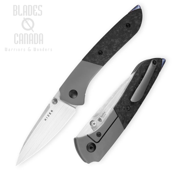 Kizer Spitfire Framelock Folding Knife, S35VN Satin, Titanium/Carbon Fiber, 3690A1