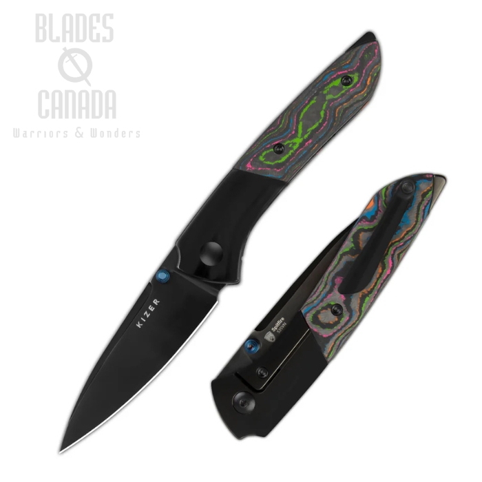Kizer Spitfire Framelock Folding Knife, S35VN Black, Titanium Black/Carbon Fiber 80's Camo , 3690A2