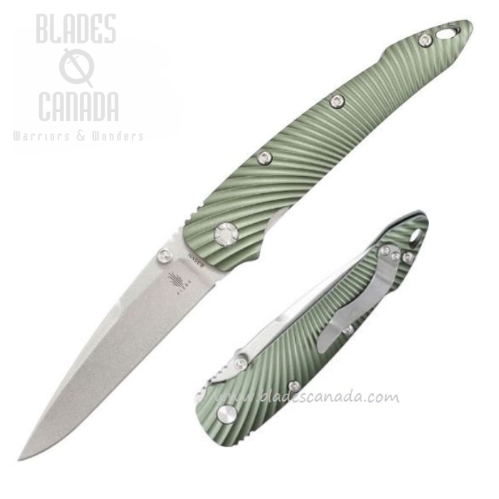 Kizer 4419A3 Folding Knife, S35VN Stonewash, Aluminum Green, 4419A3