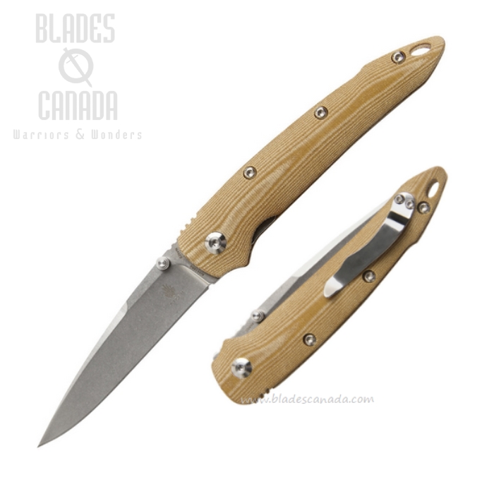 Kizer 4419A5 Folding Knife, S35VN Stonewash, Micarta Brown, 4419A5