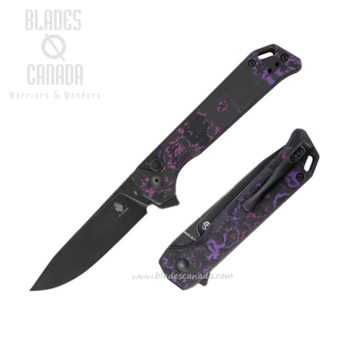 Kizer Begleiter 2 Button Lock Flipper Folding Knife, 20CV Black, Fatcarbon, 4458.2BA3