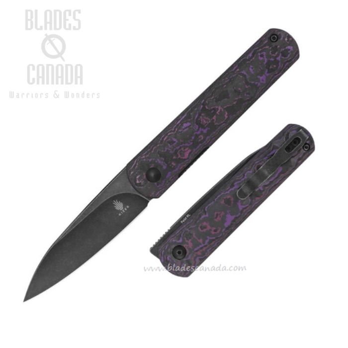 Kizer Feist XL Flipper Folding Knife, 20CV Black, Fatcarbon, 4499A2