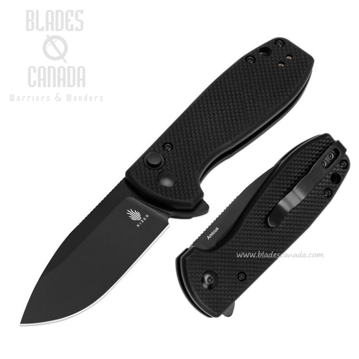 Kizer Amicus Button Lock Flipper Folding Knife, G10, KIL3002A1