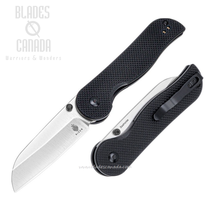 Kizer Seahorse Folding Knife, Satin Blade, G10 Black, KIL3009A1