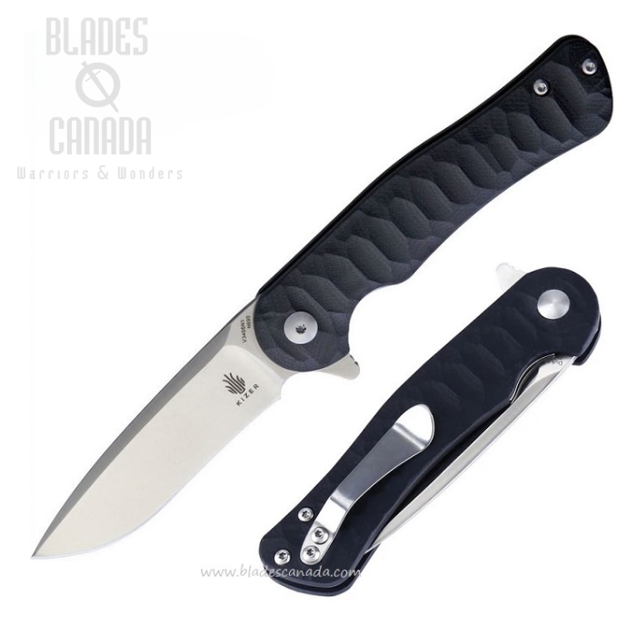 Kizer Dukes Vanguard Flipper Folding Knife, N690, G10 Black, V3466N1
